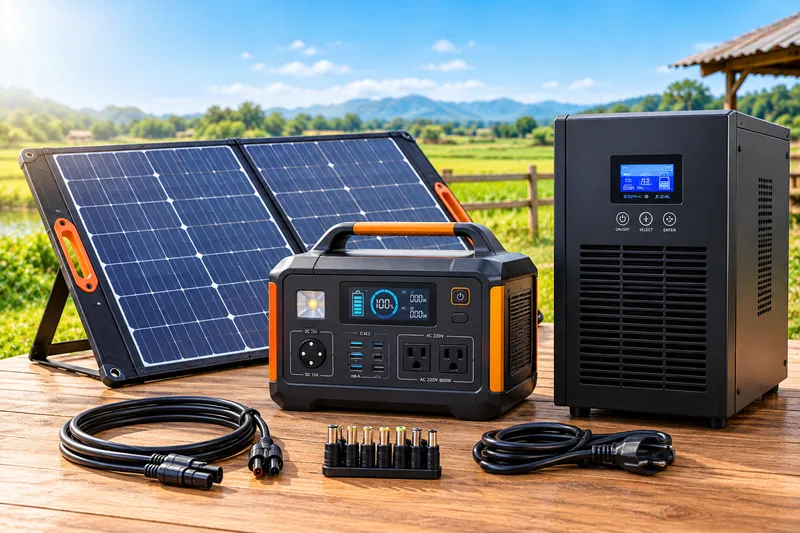 Solar generator and UPS unit with grid pass-through and battery backup for brownouts