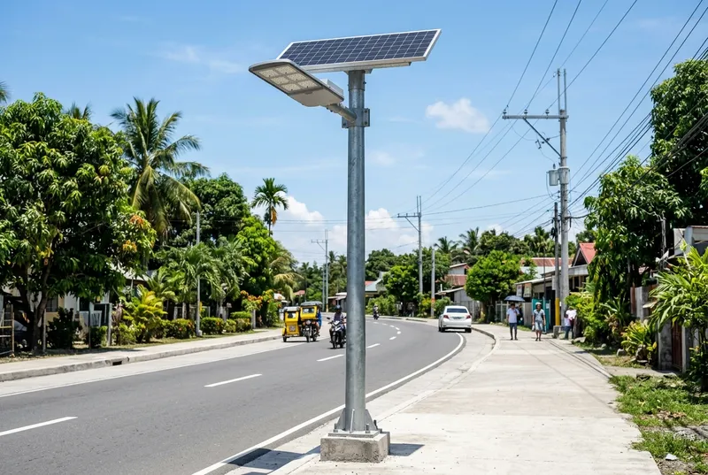 Industrial solar streetlight on galvanized steel pole